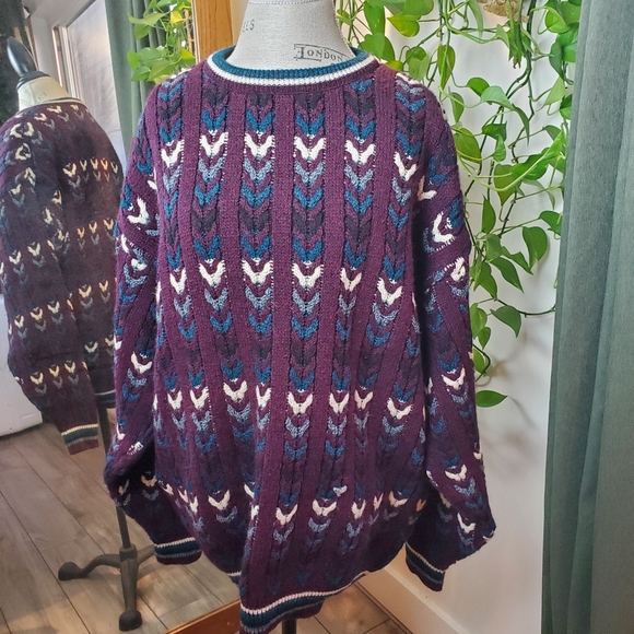 VINTAGE | Jantzen Crewneck Multicolour Cable Knit Pullover Sweater (Size L) - Picture 7 of 13